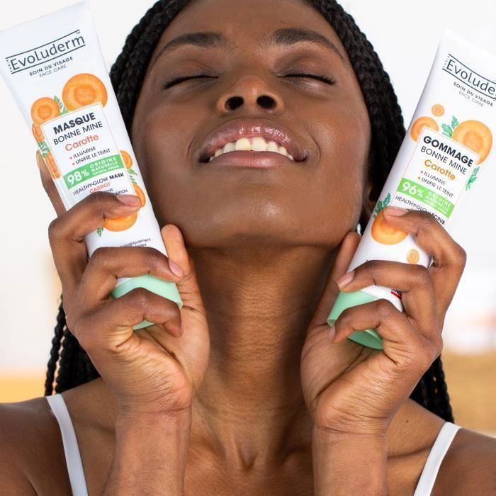 EVOLUDERM – Routine Visage & Corps Éclat 7 produits – 1x Lait + 2 Huiles + 1 Sérum Vitamine C + 1 Gommage & Masque carotte + 1 Lait