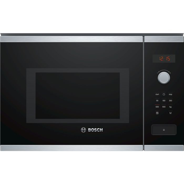 Microondas de 38 cm - BOSCH Serie 4 BFL553MS0 - Acero inoxidable - 38,2 x 59,4 x 38,8 cm (alto x largo x profundidad) - 900 W - Función de limpieza - Pantalla roja