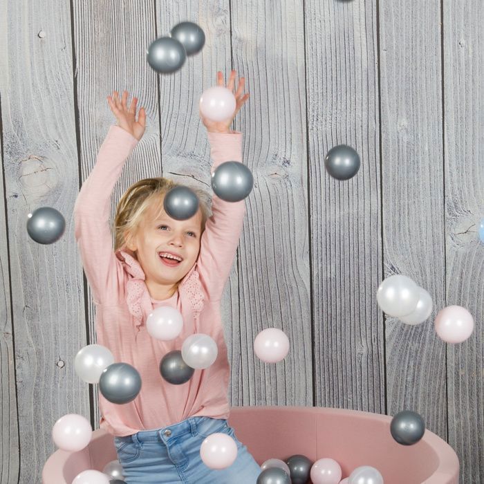 MISIOO Bunte Plastikbälle für Babys und Kinder, 6 cm, 300 Stück: Rosa/Silber/Perlweiß