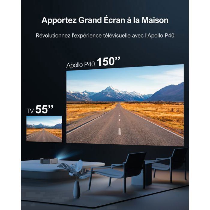 ULTIMEA Vidéoprojecteur Auto Focus/Keystone, Rétroprojecteur 4K Supporté, Home Cinéma 700ANSI 21000Lux, Apollo p40