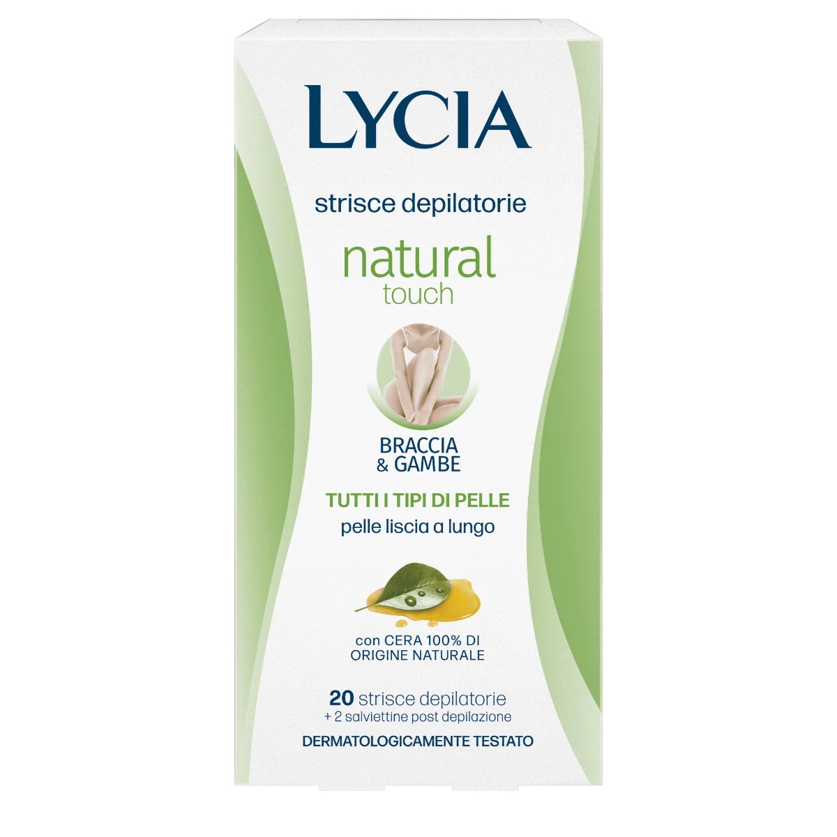 LYCIA Fitas depilatórias Lycia Natural Touch para braços e pernas, 20 unidades, para todos os tipos de pele.