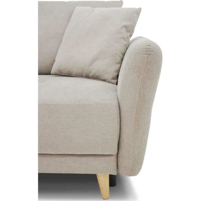 Canapé d'angle convertible réversible 3-4 places CLAUDIUS - Tissu Beige - Coffre de rangement - L 244 x P 158 x H 95 cm