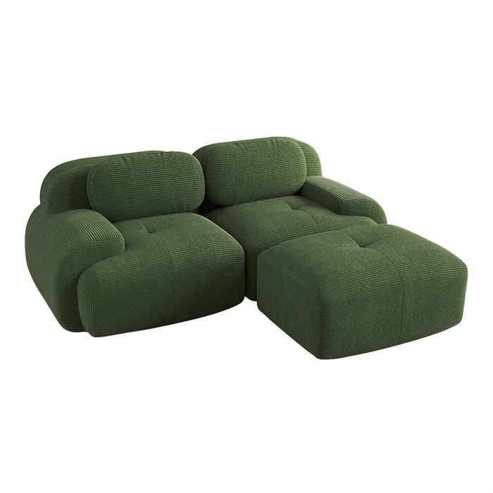 DRIPEX Canapé d'angle 2 places en velours côtelé doux,Canapé modulable avec accoudoirs courbés, L 208CM pour salon,Vert