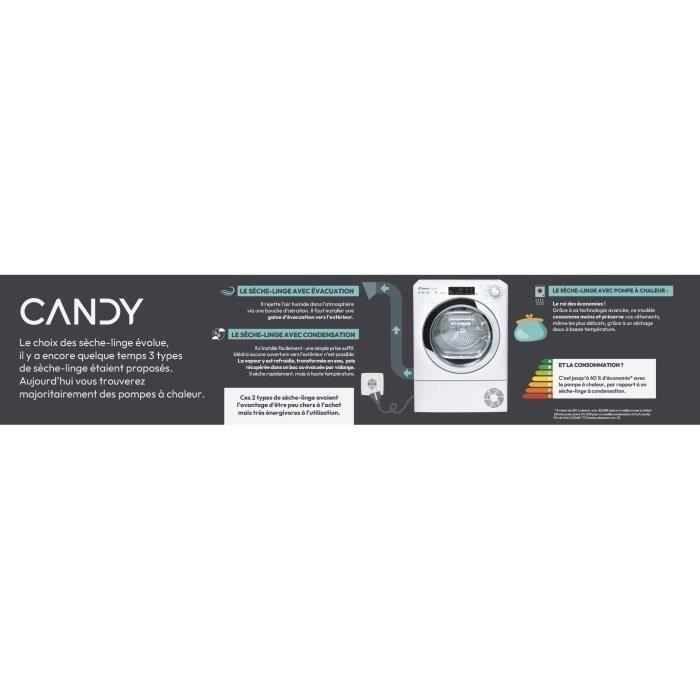 Sèche-linge pompe à chaleur CANDY EY EH8N1DE-S - 8 kg - Bac EasyCase - Connecté - Blanc