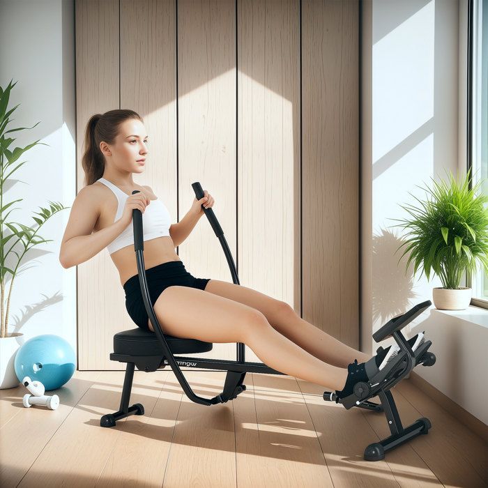 12-Level Hydraulic Rowing Machine - SPORTNOW - LCD Screen - Home Cardio - Black