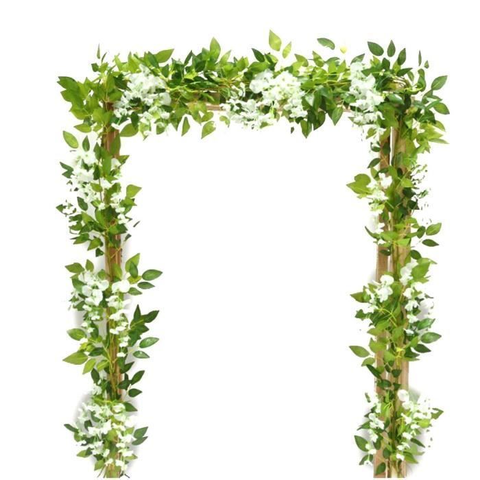 Guirnalda artificial de glicinias, follaje y flores para decoración exterior del hogar, 2 piezas, 2,13 m (7 pies)