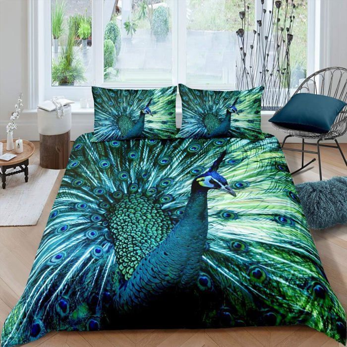 Funda nórdica infantil con estampado de pavo real, ropa de cama con temática animal para niños y niñas, con plumas de pavo real, 220x240cm.
