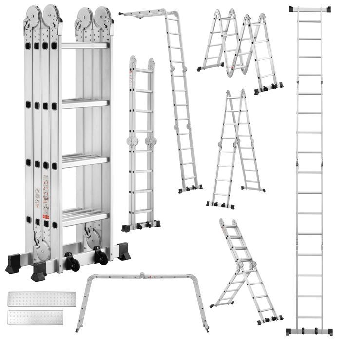 TEENO Échelle multifonction 7-en-1 4,7 m aluminium 16 échelons 150 kg 2 plateformes 2 roues