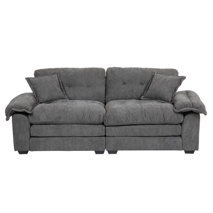 MEUBLIV Double Sofa, Tufted Sofa with 2 Matching Armchair Cushions, 213.4x90.1x87.6 cm, Chenille, Grey