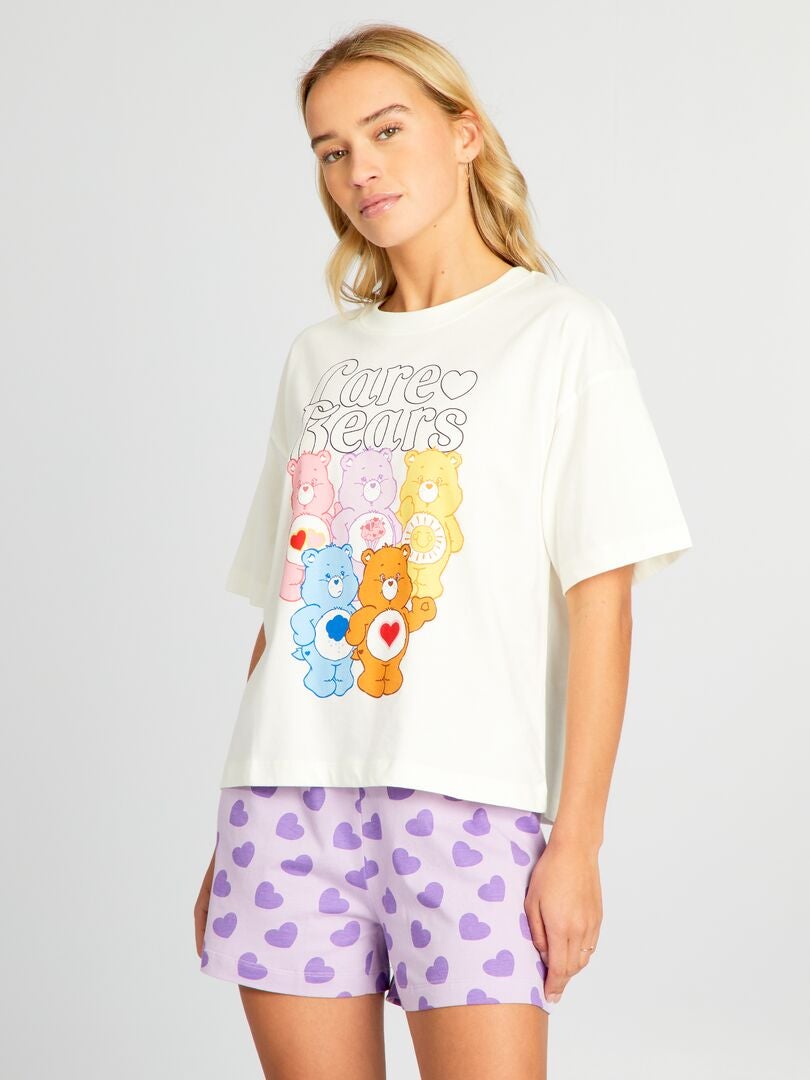 Pijama curto de duas peças com estampa dos Ursinhos Carinhosos - BRANCO