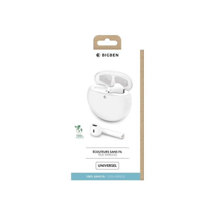 Ecouteurs True Wireless - BIG BEN CONNECTED - Activ Buds - Bluetooth - Autonomie 6H - Blanc