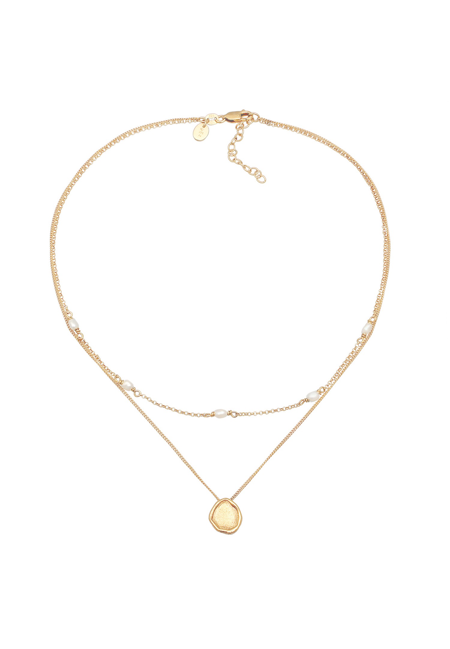 Elli PREMIUM Femmes Choker Coin Pendentif Couche avec Perles de Culture d'Eau Douce en argent sterling 925 plaqué or