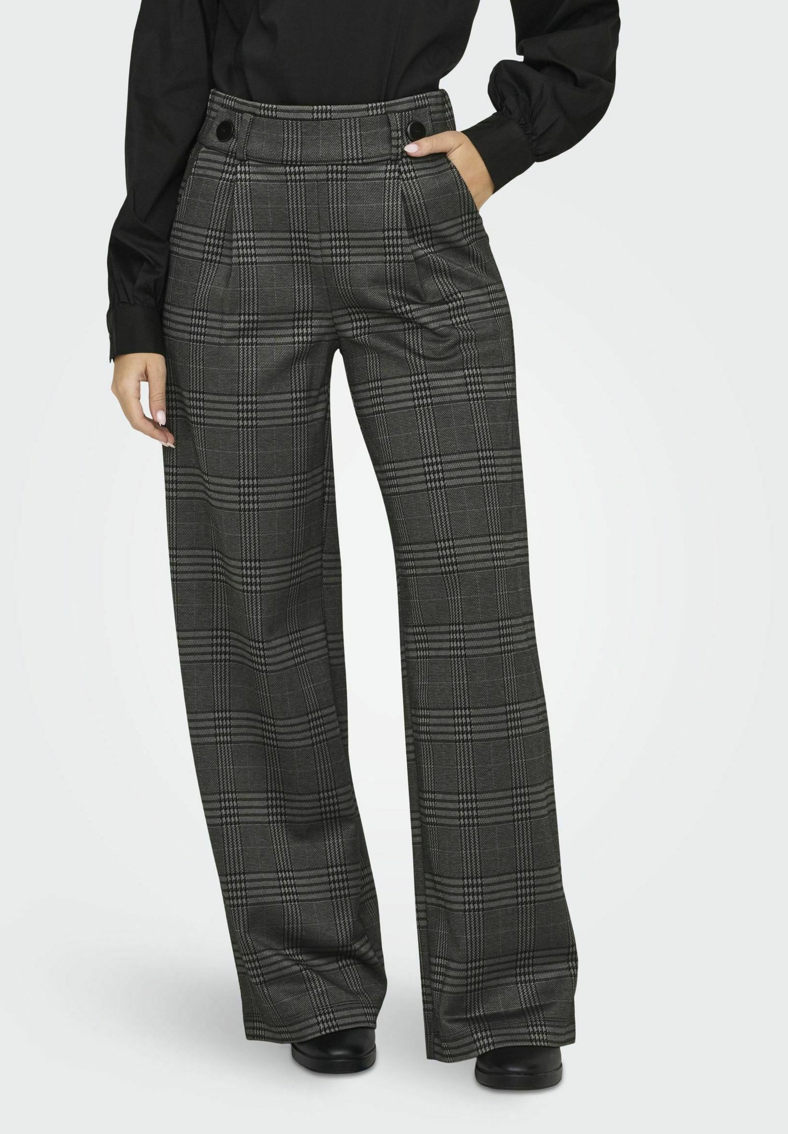 JDY JDYGEGGO MIA LONG CHECK PANT - Broek - granietgrijs