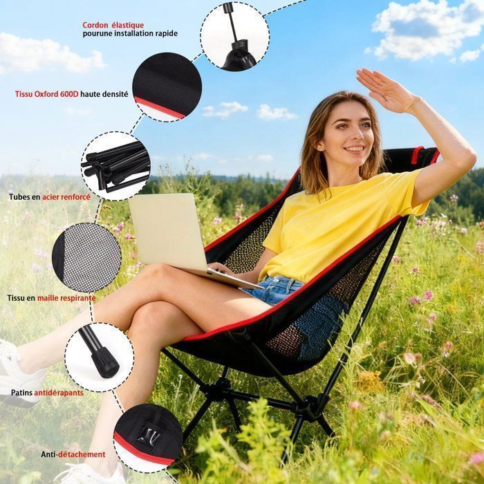 Folding Camping Chair with High Back, Folding Beach Fishing Chair with Carry Bag, Outdoor Garden Picnic Chair
