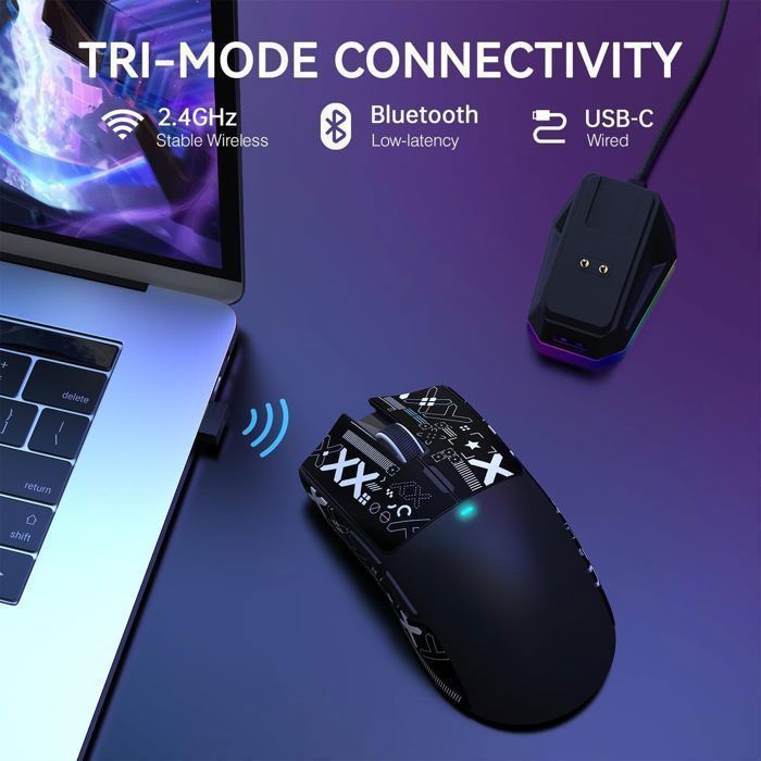 Attack Shark X11 Souris de jeu sans fil avec poignées pour PC/Mac Noir