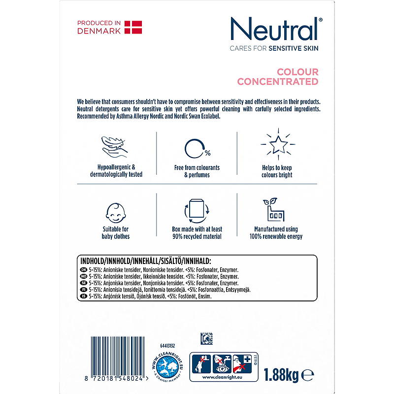 Neutral vaskepulver 1,88 kg Neutral farve
