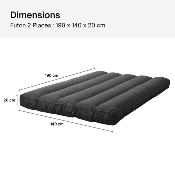 Futón con funda extraíble - 140 x 190 cm - Bananair - Gris oscuro