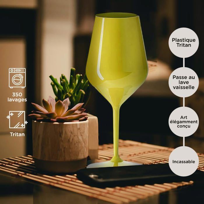 Unbreakable Multicolor Wine Cocktail Glass 47cl - Set of 6 - Tritan Glass, Reusable 350 Washes, Multicolor