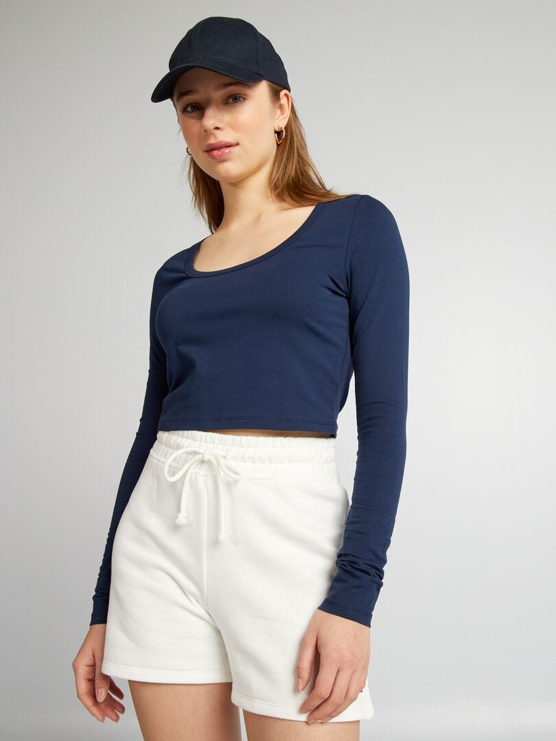 Top cropped de manga comprida - AZUL