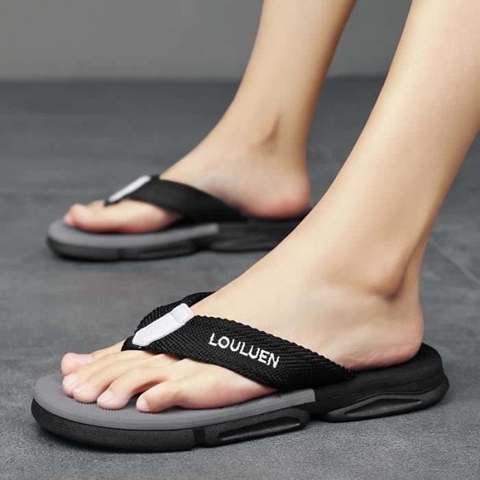 Tongs Homme - Chaussures de Plage Plates légères pour Piscine Calanque Mer Eté - Gris