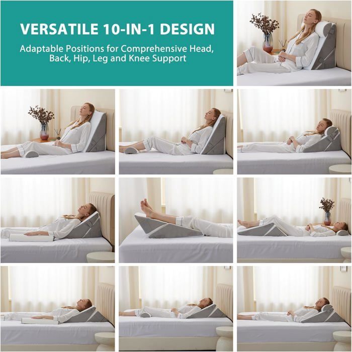 Almohada angular para cama, almohada triangular de espuma viscoelástica para la apnea del sueño, el reflujo ácido y la elevación de las piernas.