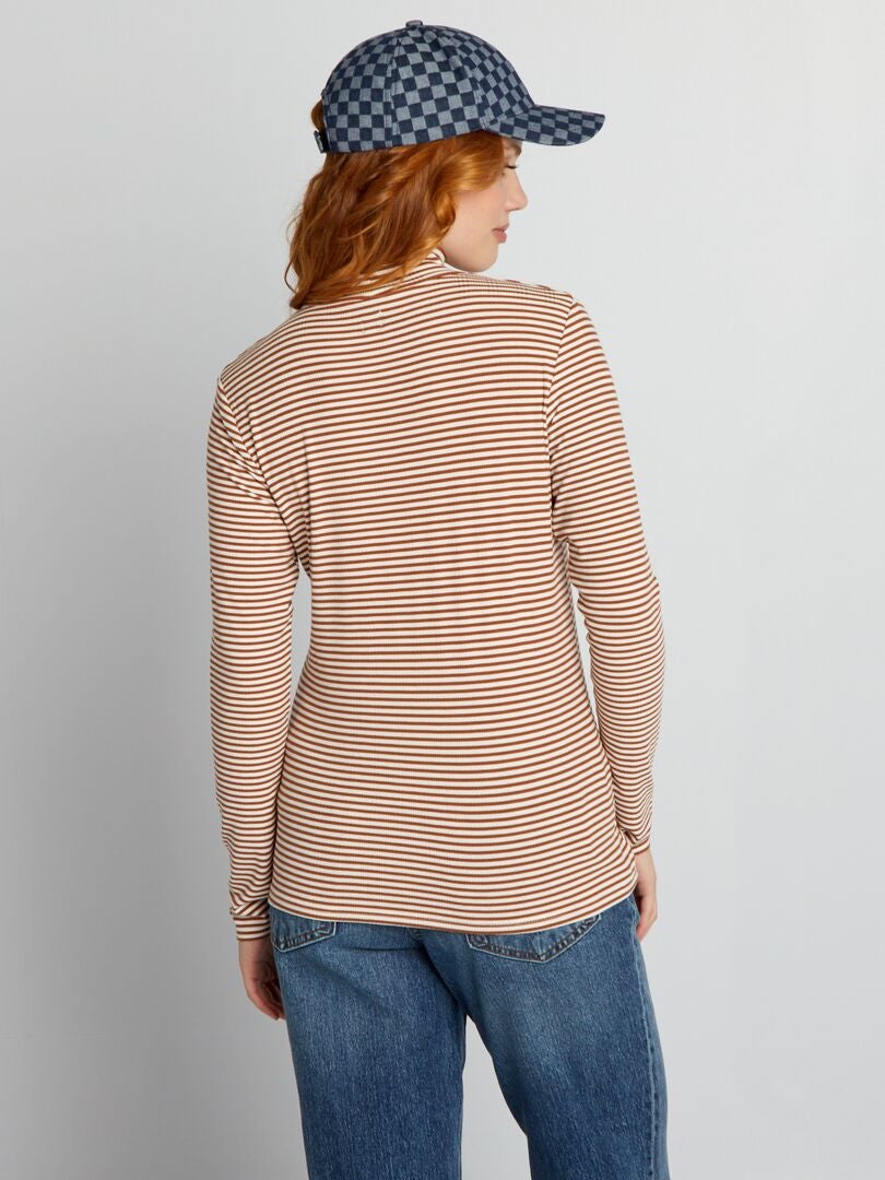 Blusa de gola alta canelada listrada - BRANCA