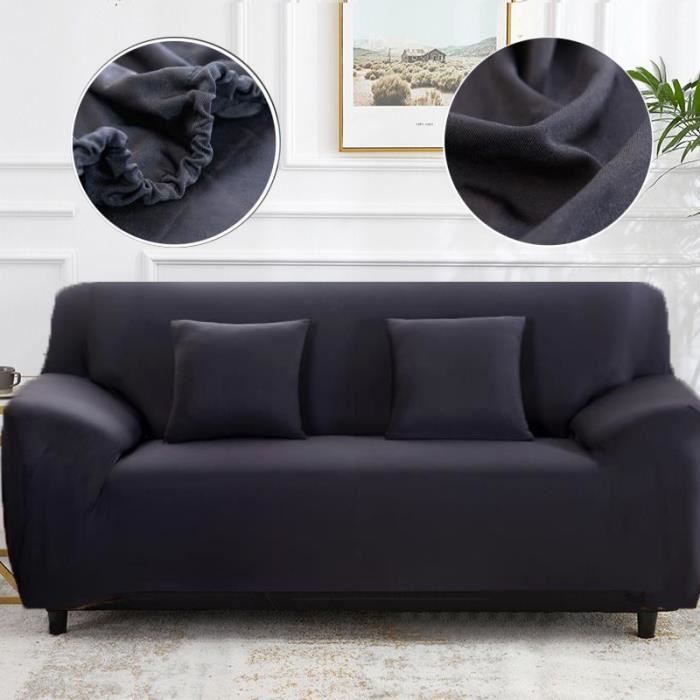 Stretch Sofa Cover for 2 Seater, Universal Fit with Armrests, Washable, Non-Slip, Elastic - Black