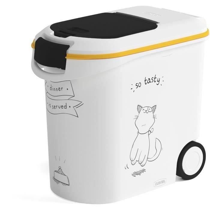 Contenedor de comida para gatos CURVER con ruedas, 12 kg - 35 L - ¡La cena está servida!