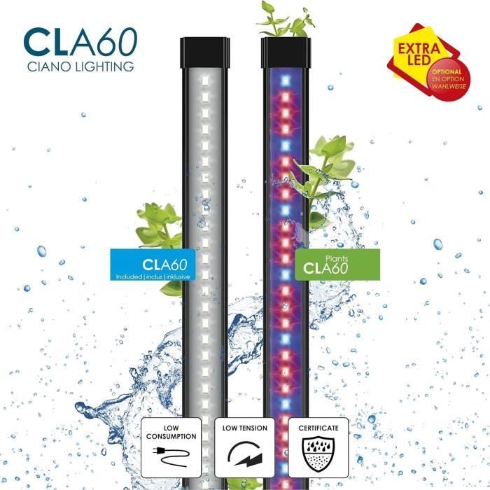 Acuario - CIANO - 60 L - Filtro - LED - Calefacción - Espuma 30PPI - CF80 - Negro