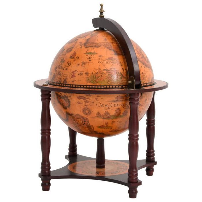 Botellero de bar con forma de globo, color marrón, madera maciza de eucalipto.