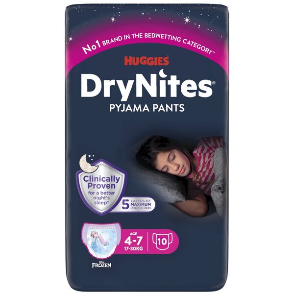 Culottes de nuit DryNites pour filles de 4 à 7 ans<br>4-7 ans (17-30 kg) 10 pièces