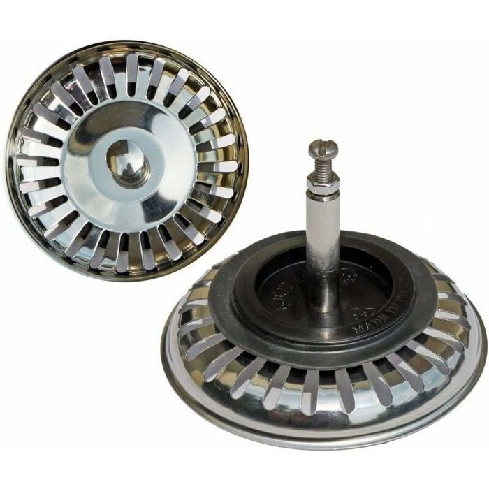 Filtro di scarico universale in acciaio inox con cestello Ø80 mm per lavello con comando decentrato - guarnizione Ø51 mm