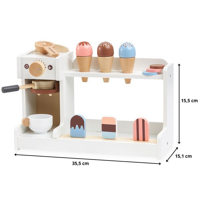 Giochi di ruolo - MAMABRUM - Giocattolo in legno per bambini Mamabrum - Macchina per il gelato - Macchina per il caffè - Accessori inclusi