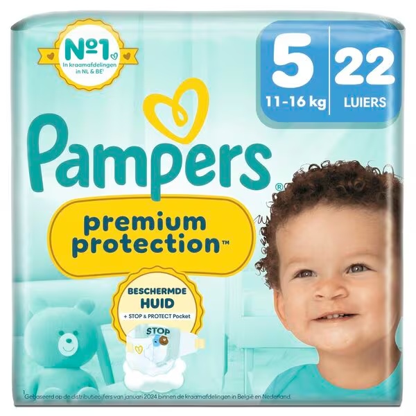 Pampers Premium Protection plenice velikost 5 (11–16 kg), 22 kosov