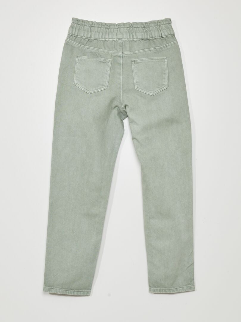 Jeans met hoge taille en paperbag-pasvorm - GROEN