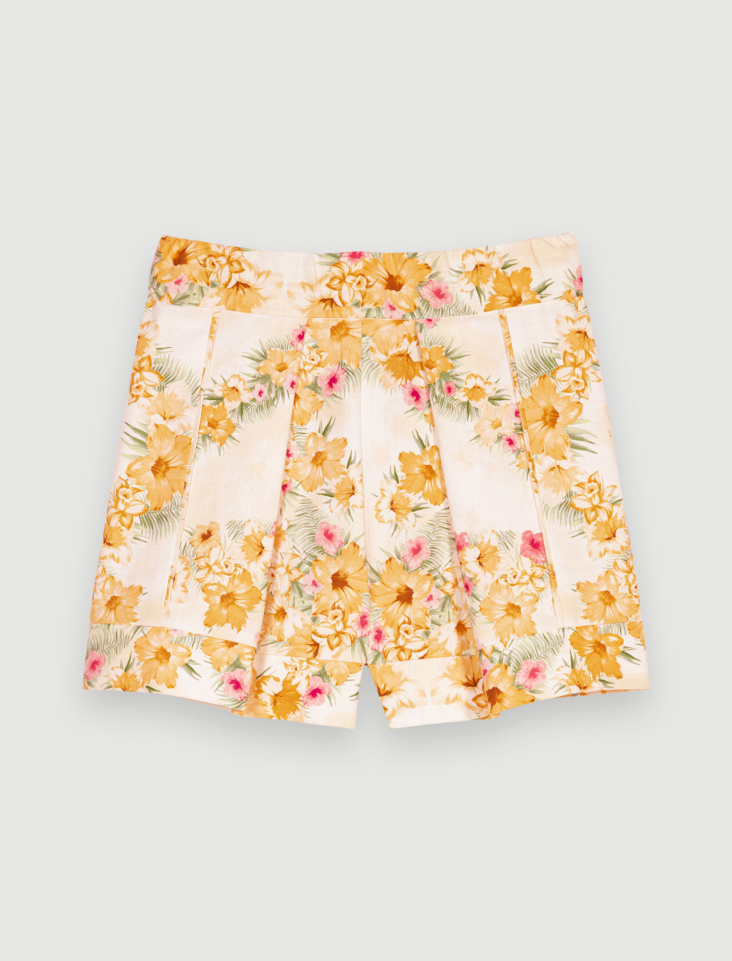 Pantaloni scurți cu talie înaltă - Hibiscus galben/verde