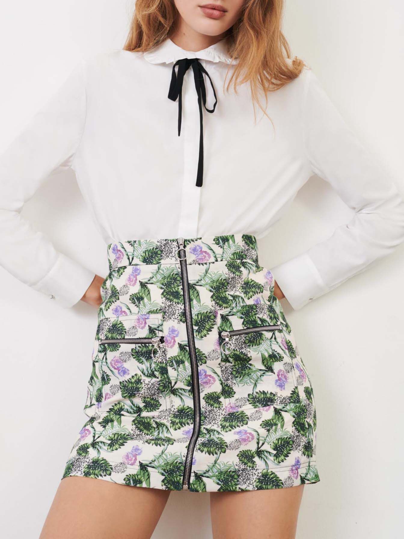 Poplin overhemd met ruches - Wit