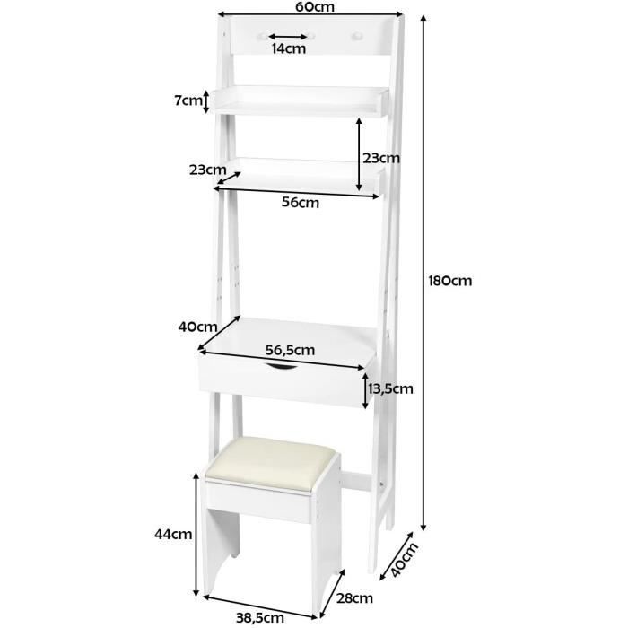 GIANTEX Dressing Table with Stool, Makeup Table with Folding Mirror, Hook and 6 Storage Compartments, White