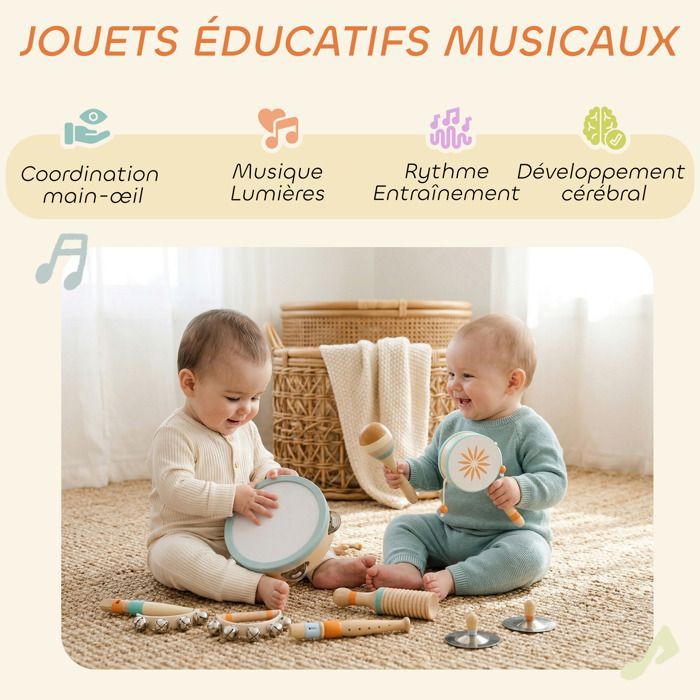 Instruments de musique pour enfants - AIYAPLAY - set percussions éducatif - tambourin et maracas - bois - 3 ans et plus