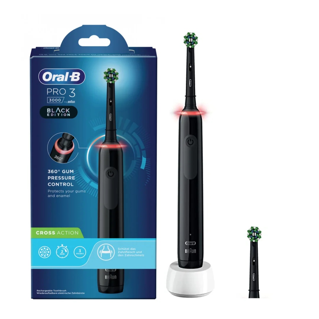 ORAL-B Oral-B Pro 3 črna električna zobna ščetka + 2 polnili za pravilno ustno higieno