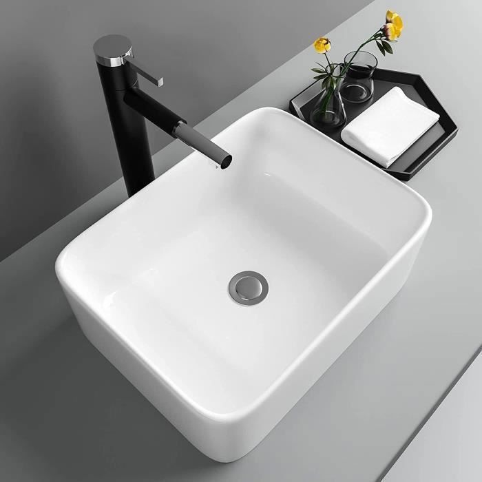 Lavabo rectangular moderno de cerámica, lavabo de baño, lavabo blanco, 400x300x135 mm