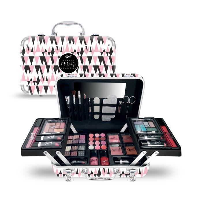 XXXL Make-upkoffer - GLANS - Roze en zwart design - Oogschaduw - Lipgloss - Blush