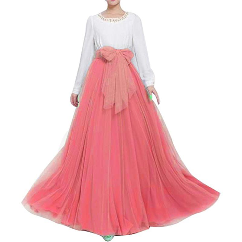 Gonna lunga maxi da sposa da donna in tulle vaporoso, lunghezza fino al pavimento, linea ad A, con cintura a fiocco, vita alta, ideale per matrimoni, feste e serate.