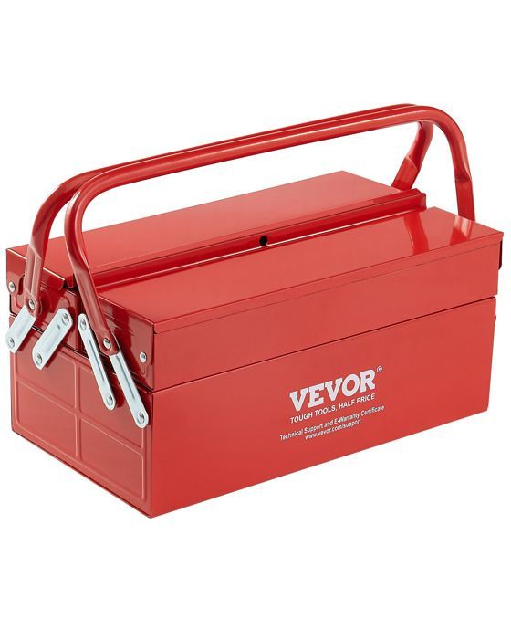 Boîte à Outils Métal 355,6 mm-VEVOR-Caisse à Outils 2 Niveaux, Organisateur Coffre Outils Pliable 2 Plateaux, Couvercle Rabattable