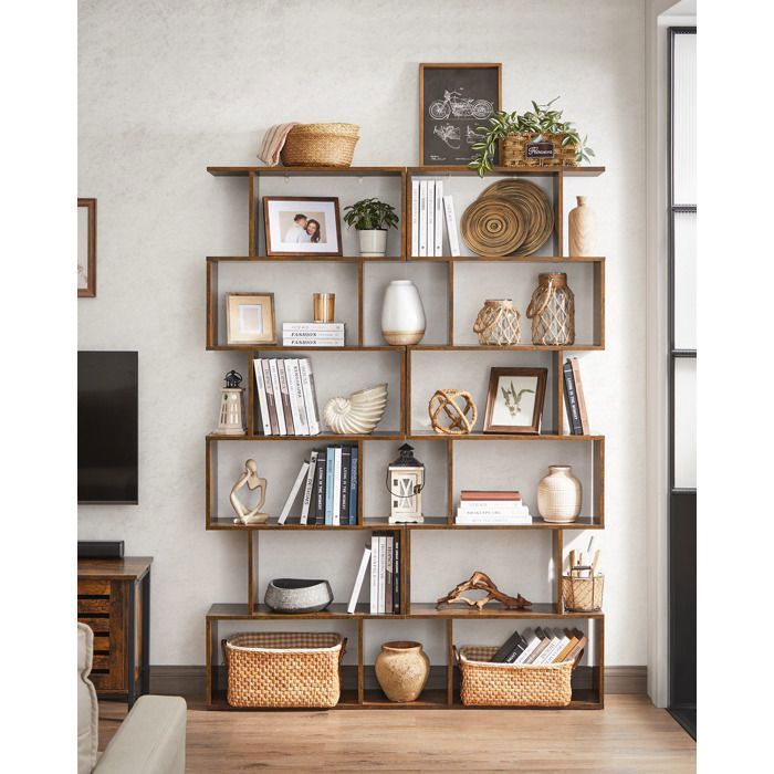 Boekenkast, 6 planken, 24 x 70 x 191,6 cm, opbergmeubel, kamerscherm, modern, rustiek bruin