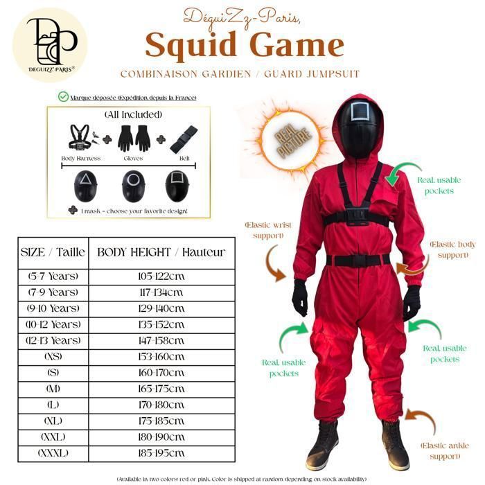 Costume Squid Game complet, Ensemble Jeu De Calmar, Cosplay, Outfit, Joueur squid game, Garde