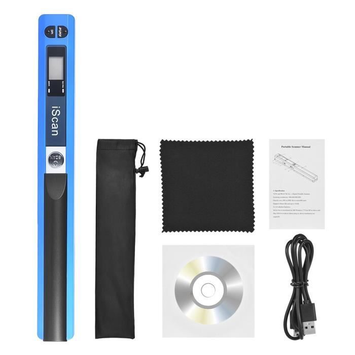Escáner de documentos inalámbrico portátil A4 900 DPI formato JPG/PDF con pantalla LCD y bolsa para oficina y escuela, color azul (CD)
