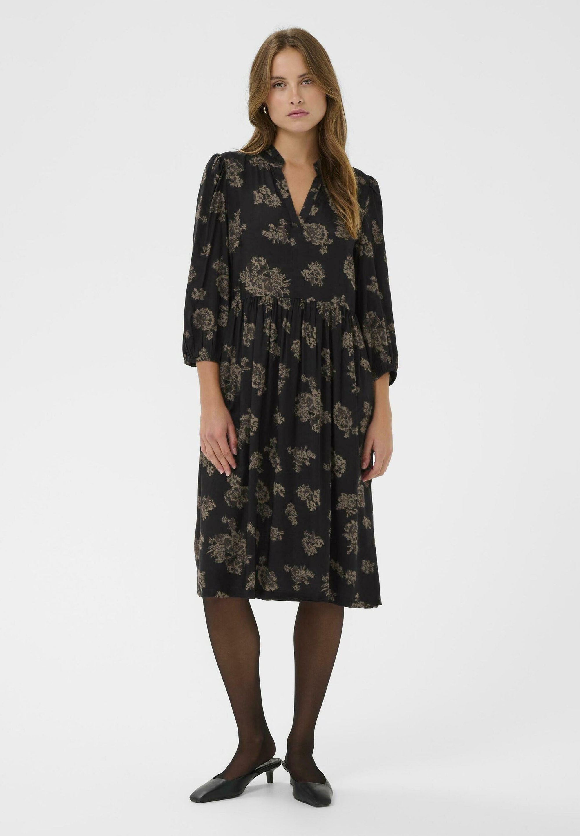 Kaffe EVERLY PRINTED - Sukienka dzienna - czarno-brązowe kwiaty
