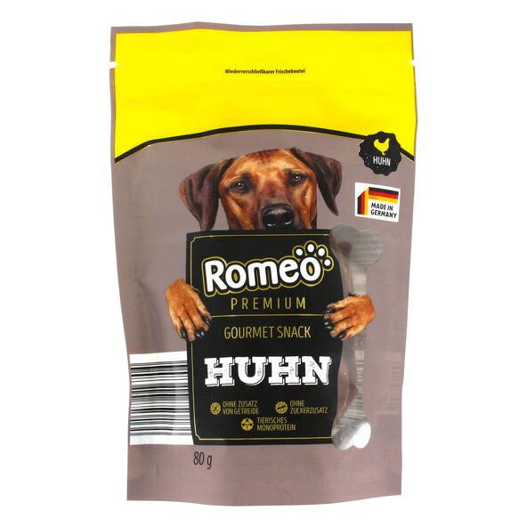 Petisco gourmet premium para cães, sabor frango, 12 unidades de 80 g