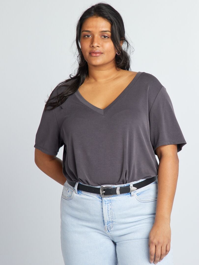 Camiseta de manga curta elástica - PRETA